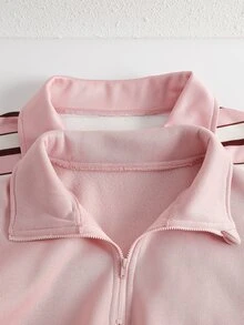SHEIN Sparklyn 青少年女孩休閒百搭保暖內裡運動衫，秋冬款 - 粉色 - 查看 6