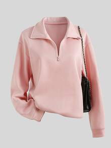 SHEIN Sparklyn 青少年女孩休閒百搭保暖內裡運動衫，秋冬款 - 粉色 - 查看 8