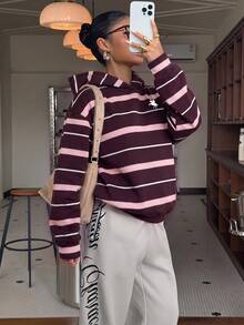 Muchica Casual Preppy Style Striped All-Over Print Women's Lightweight Sweatshirt Suitable For Autumn/Winter - Multicolor - View 7