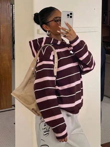 Muchica Casual Preppy Style Striped All-Over Print Women's Lightweight Sweatshirt Suitable For Autumn/Winter - Multicolor - View 5