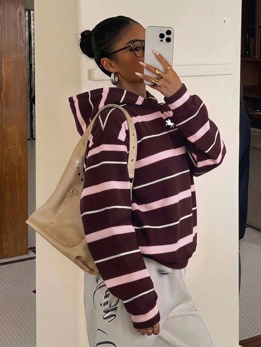 Muchica Casual Preppy Style Striped All-Over Print Women's Lightweight Sweatshirt Suitable For Autumn/Winter - Multicolor - View 1