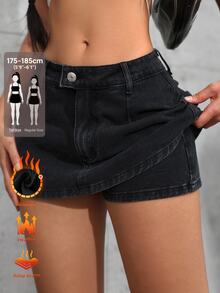 SHEIN Tall 女款休閒日常牛仔迷你裙 - 黑色 - 查看 1