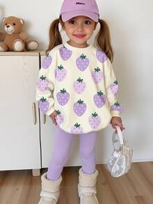 SHEIN Kids Young Girl Casual Crew Neck Long Sleeve Sweatshirt & Leggings 2pcs Set, Suitable For Autumn/Win - Multicolor - View 2