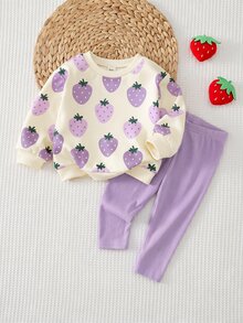 SHEIN Kids Young Girl Casual Crew Neck Long Sleeve Sweatshirt & Leggings 2pcs Set, Suitable For Autumn/Win - Multicolor - View 5