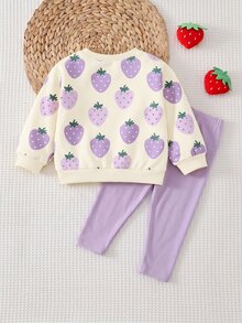 SHEIN Kids Young Girl Casual Crew Neck Long Sleeve Sweatshirt & Leggings 2pcs Set, Suitable For Autumn/Win - Multicolor - View 9