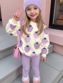 SHEIN Kids Young Girl Casual Crew Neck Long Sleeve Sweatshirt & Leggings 2pcs Set, Suitable For Autumn/Win - Multicolor - View 1