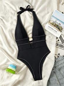 Springbreak Swim SXY 女款黑色深V掛脖性感連身泳衣 節慶波希米亞風 - 彩色 - 查看 5