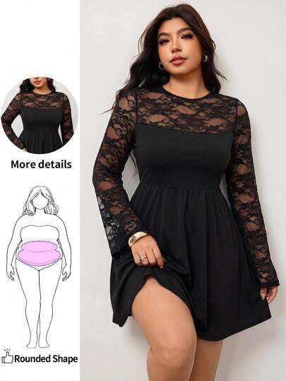 Enliva Plus-Size Elegant Work Dress, Sophisticated High-End Afternoon Tea Dress, Lace Short Dress Concert Outfit For Women Fall Women Outfit Date Night