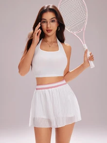 CourtClass CourtClass Women's Contrast Color Minimalist Casual Sports Skirt - White - View 6