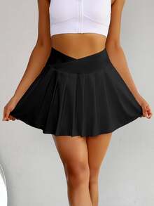 CourtClass CourtClass Tennis Skirt Golf Skorts High Waisted With Pockets Inner Shorts Wide Waistband For Athletic Skorts Sports Running Pickleball Athletic Skirt - Black - View 5