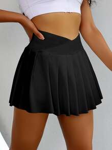 CourtClass CourtClass Tennis Skirt Golf Skorts High Waisted With Pockets Inner Shorts Wide Waistband For Athletic Skorts Sports Running Pickleball Athletic Skirt - Black - View 3