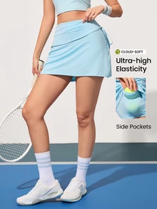 CourtClass CourtClass Women's Casual Slim-Fit Light Blue Tennis Skirt With Drawstring Waist And Pockets - Baby Blue - View 3
