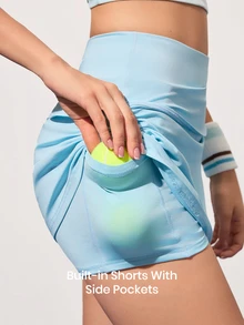 CourtClass CourtClass Women's Casual Slim-Fit Light Blue Tennis Skirt With Drawstring Waist And Pockets - Baby Blue - View 4