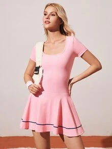 CourtClass CourtClass Women's Casual Round Neck Short Sleeve Tennis Dress - Pink - View 6