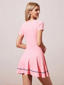 CourtClass CourtClass Women's Casual Round Neck Short Sleeve Tennis Dress - Pink - View 2
