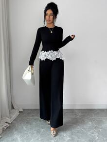 Omancia Versatile Commute Casual Elegant Women's Sweater 2 Pieces Set - Black - View 5