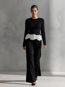 Omancia Versatile Commute Casual Elegant Women's Sweater 2 Pieces Set - Black - View 8