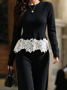 Omancia Versatile Commute Casual Elegant Women's Sweater 2 Pieces Set - Black - View 10