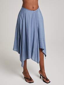 NYA SZN Rock mit asymmetrischem Saum, asymmetrisch, Midi-Länge, für Brunch, Muttertag, Königstag, Freizeit, Alltag, Ausgehen, Party, besondere Anlässe, Reisen, Urlaub, Büro, Western, Country, Date-Night, elegant, luxuriös, Business lässig, Event, Hochzeit, Brunch, Büro, Gyaru, Streetstyle, Frühling/Sommer, Statement, Karneval, Brautparty, Outfits für Damen - Blau - Übersicht 6