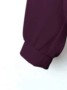 SHEIN 法式優雅編織翻領長袖繫帶前襟，夏季新款白色女式襯衫秋季女裝 - 中紫紅色 - 查看 3