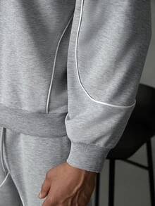 SLATEMANN Men's Long Sleeve Zip-Up Half-Placket Pullover Sweatshirt And Drawstring Waist Long Pants Set - Grey - View 5
