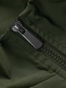 Manfinity EMRG 男士印花休閒長袖戶外防風夾克外套，長袖賽車夾克 - 軍綠色 - 查看 4