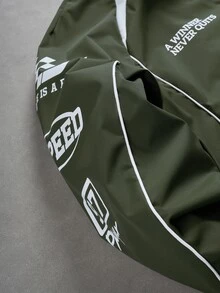 Manfinity EMRG 男士印花休閒長袖戶外防風夾克外套，長袖賽車夾克 - 軍綠色 - 查看 6
