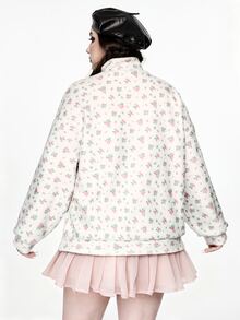 Sweetness Plus Size Women's Lamb Wool Fresh Ditsy Floral Autumn/Winter Sweatshirt - White - View 2