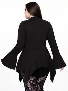 ROMWE Dark Forbidden Forest Boho Goth Snake Eye Hollow Design Plus Size Fitted Mock Neck Women's Top - Black - View 6
