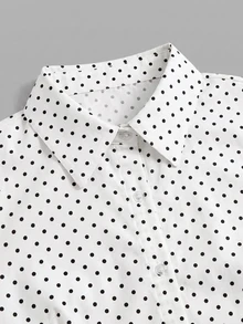 IslaSuriya Women's Slim Fit Waist White Polka Dot Pattern Blouse - White - View 4