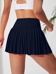 CourtClass CourtClass 女士纯色褶皱简约 A 字裙，休闲日常穿搭网球裙运动裙 - 藍色 - 查看 3