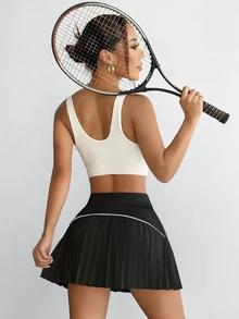 CourtClass CourtClass Casual Simple Plain Pleated Sports Skirt Shorts, Summer - Black - View 3