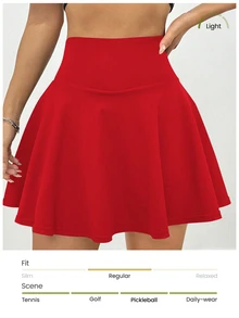 CourtClass CourtClass Rok Mini Olahraga Modis Warna Polos dengan Pinggang Tinggi dan Desain Saku, Musim Panas - Merah - View 3