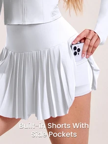 CourtClass CourtClass Women's Minimalist Solid Color Zip-Up Jacket And Pleated Skirt Tennis Outfit, 2pcs Set - White - View 4