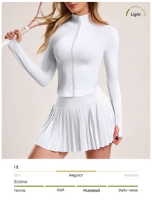 CourtClass CourtClass Women's Minimalist Solid Color Zip-Up Jacket And Pleated Skirt Tennis Outfit, 2pcs Set - White - View 5
