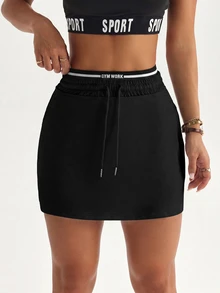 CourtClass CourtClass Summer Drawstring Waist Sports Skort Gym Tennis Black Athleisure Modest - Black - View 4