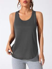 CourtClass CourtClass Letter Graphic Racer Back Sports Tank Top Running Tank - Dark Grey - View 4