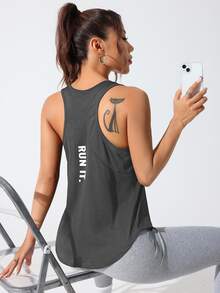 CourtClass CourtClass Letter Graphic Racer Back Sports Tank Top Running Tank - Dark Grey - View 3