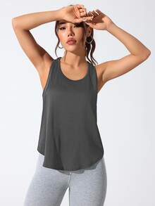 CourtClass CourtClass Letter Graphic Racer Back Sports Tank Top Running Tank - Dark Grey - View 5