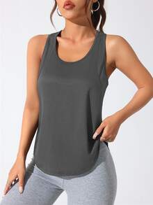 CourtClass CourtClass Letter Graphic Racer Back Sports Tank Top Running Tank - Dark Grey - View 2