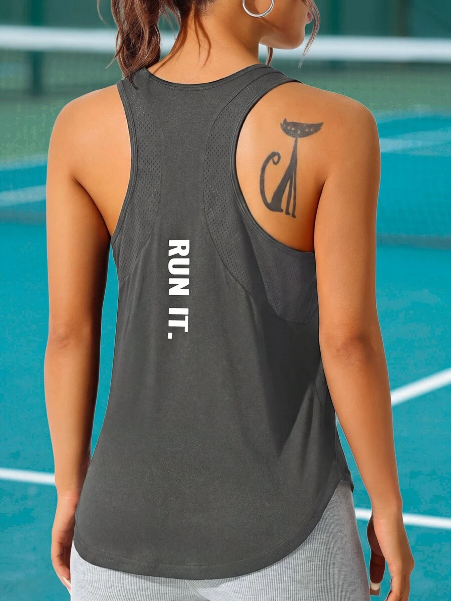 CourtClass CourtClass Letter Graphic Racer Back Sports Tank Top Running Tank - Dark Grey - View 1