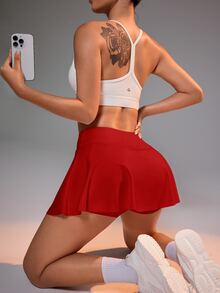 CourtClass CourtClass 女士羽毛球、网球、瑜伽、健身、跑步、马拉松运动裙，内置短裤和口袋，适合农历新年运动裙 - 紅色 - 查看 7