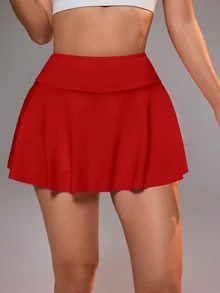 CourtClass CourtClass 女士羽毛球、网球、瑜伽、健身、跑步、马拉松运动裙，内置短裤和口袋，适合农历新年运动裙 - 紅色 - 查看 4