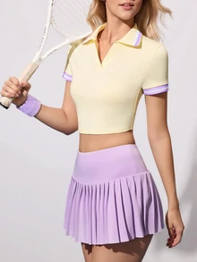 CourtClass CourtClass Camisa polo deportiva de manga corta y corta con bloques de color para el verano - Amarillo claro - Ver 7