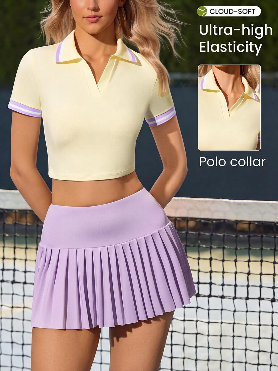 CourtClass CourtClass Camisa polo deportiva de manga corta y corta con bloques de color para el verano - Amarillo claro - Ver 1