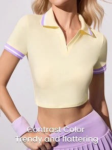 CourtClass CourtClass Camisa polo deportiva de manga corta y corta con bloques de color para el verano - Amarillo claro - Ver 3