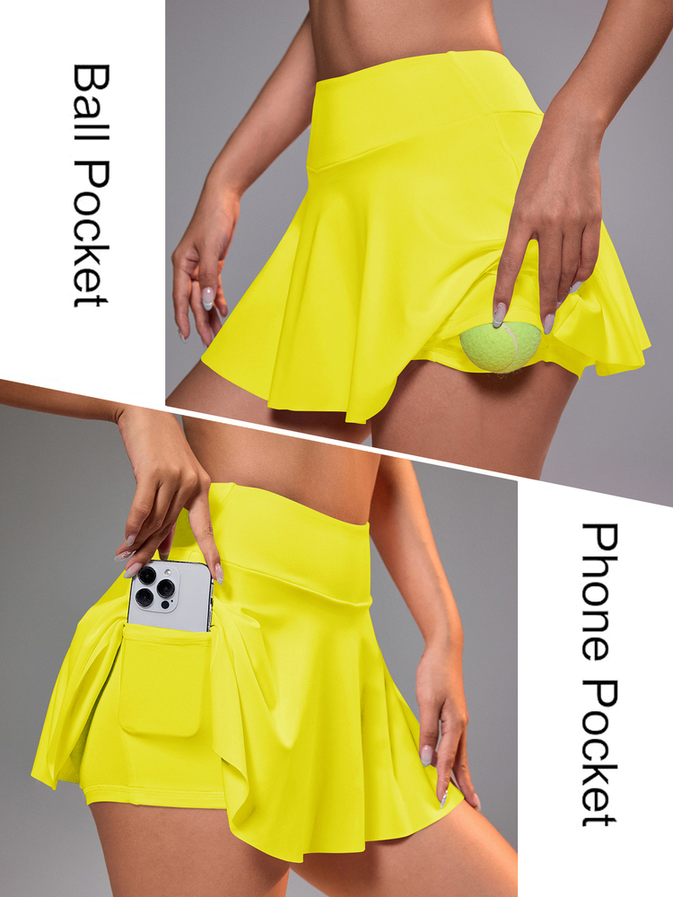 CourtClass CourtClass Women's Summer Yellow Athletic Skirt With Pockets For Tennis, Badminton, Yoga, Running & Fitness - Yellow - View 2