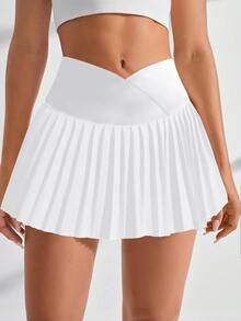 CourtClass CourtClass Solid Color V-Waist Pleated Athletic Skirttennis Skirt - White - View 3