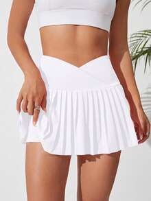 CourtClass CourtClass Solid Color V-Waist Pleated Athletic Skirttennis Skirt - White - View 5