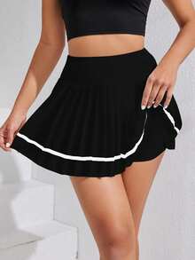 CourtClass CourtClass Jupe short femme simple blocs de couleurs pour usage quotidien, jupe de tennis, jupe de sport - Noir - Voir 6